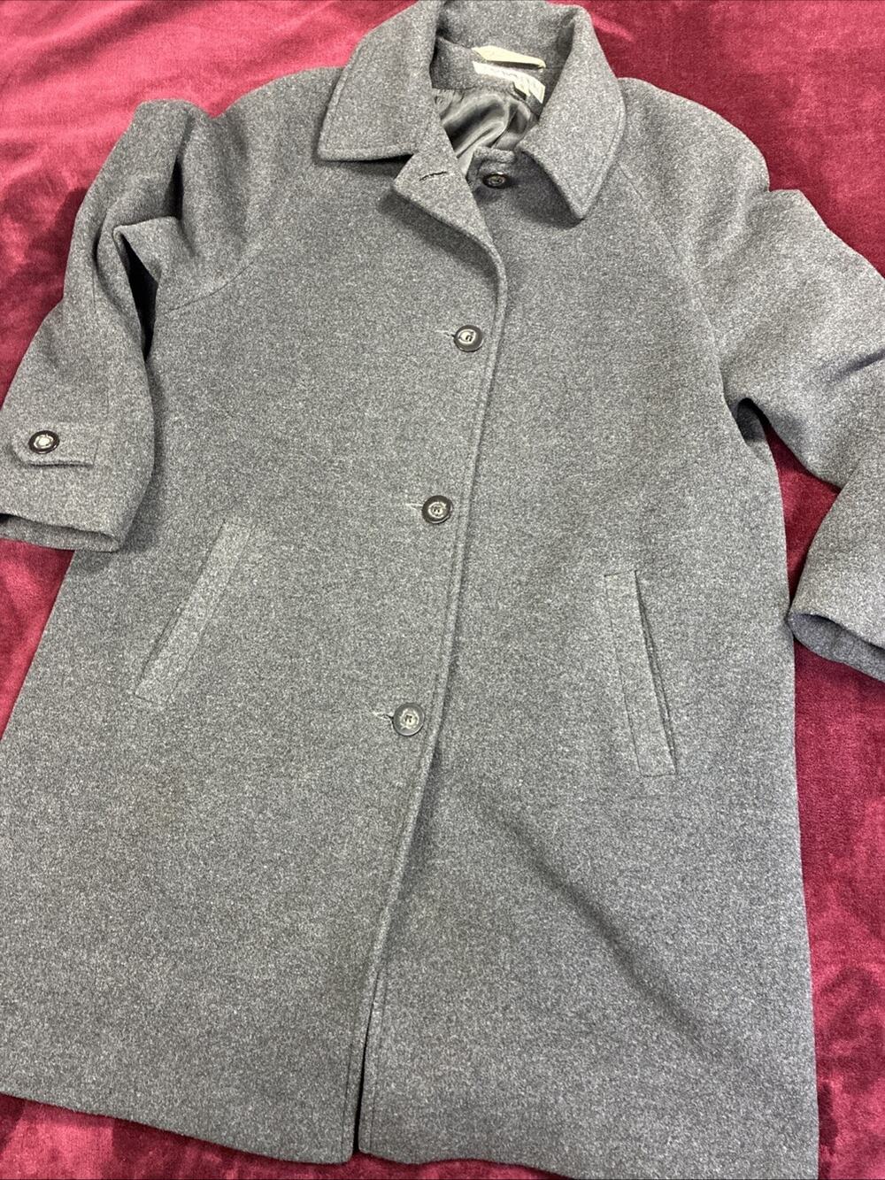 VTG Larry Levine Womens Sz 8 Merino Wool Coat Overcoat Charcoal Lined 4 Button